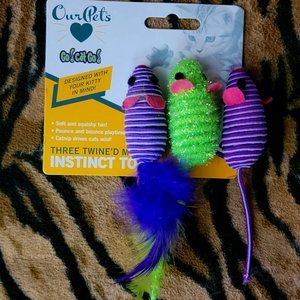 Ourpets 3 Twined Mice Cat Toy New!